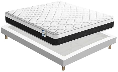 DEWINNER Ensemble Composè, Mémoire Matelas en Mousse 160x200x18 cm+Sommier tapissier volige,4 Pieds Inclus,Ensemble Matelas et sommier, (Épaisseur 18, 160x200cm)