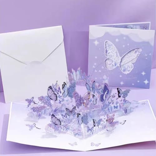 GEHENFRUCHT 3D Pop Up Karte Schmetterlinge, Lila Grußkarte mit Umschlag,3D Schmetterlingskarte für Frau Männer Freundin Geburtstagskarte, Muttertagskarte, Vatertagskarte (Butterfly-Purple)