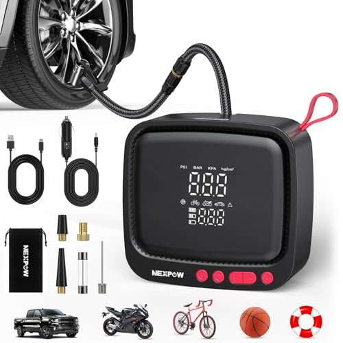 NEXPOW Compressore Aria Portatile, 180PSI onfiatore per pneumatici automobilistici con schermo digitale e luce a LED, spento automatico per auto, motociclette, palle in bicicletta