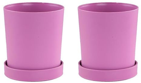 Aoktorkit Lot de 2 petits pots de fleurs avec soucoupes en plastique rose pour plantes grasses cactus