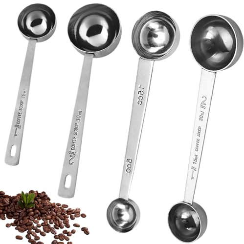 4 PCS Coffee Scoops Stainless Steel Coffee Measuring Spoon Dual Headed Stainless Steel Scoop Long Handle Spoons Powder Measuring Protein Scoop for Canisters Kitchen Measurement