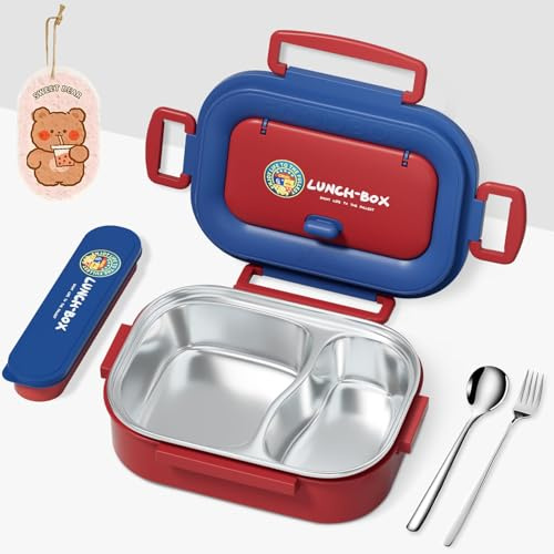 BBWELL Boîte à déjeuner de qualité supérieure pour adultes et enfants - Boîte à Déjeuner Campus - Lunch Box Bento pour Enfants - En acier inoxydable avec compartiments - Pour adultes et enfants