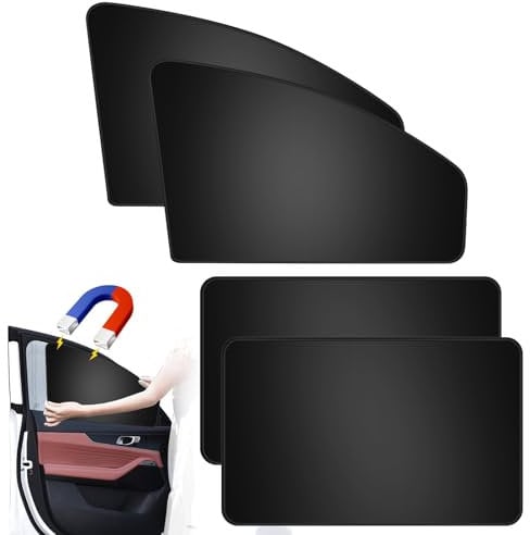 Car Side Window Shades 4 PCS, Magnetic UV-Blocking Car Window Shades for Baby, Protect Baby Kids Adults Pet from Sun Burn, Magnetic Curtain Fits Most Vehicles, Black
