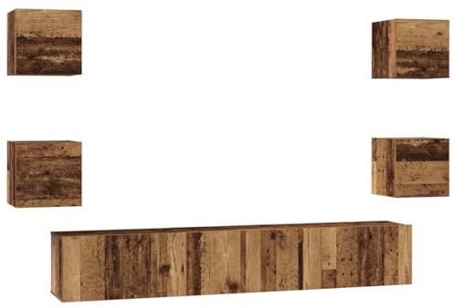 vidaXL TV Cabinet Set 7 pcs Old wood 60 x 30 x 30 cm Engineered wood, Living Room, Rustic Rectangular Wall-Mounted Media Center, Ample Storage Entertainment Unit, Compact, Clutter-Free Design