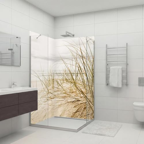 dedeco 2tlg. Eck-Duschrückwand Dünengras V1 individuell nach Maß Alu 3mm | Wasserfeste Duschrückwand, Alu-Verbundplatte classic – fugenlos, pflegeleicht, Fliesenersatz, Made in Germany