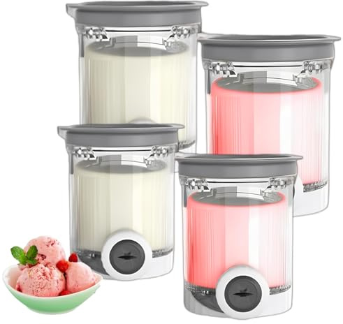 2/4er-Pack Eiscremebehälter für Ninja NC700 NC701, Ersatzbecher mit farbigen Deckeln, BPA-frei, lebensmittelecht, spülmaschinenfest, Gefrieraufbewahrung für hausgemachtes Eis (4 Stück)