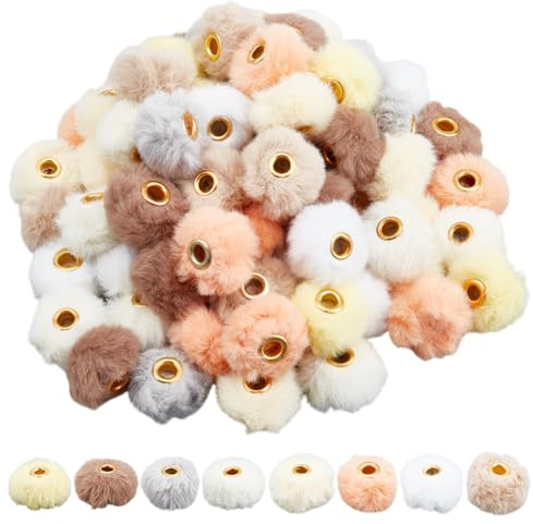 PH PandaHall 80 Stück 8 Farben Flauschige Perlen 20mm Pom Pom Perlen Weiße Flauschigeperle Braune Plüsch Kunststoffperle Für Schmuckherstellung Stifte Armband Halskette Weihnachten Zuhause Loch: 4mm