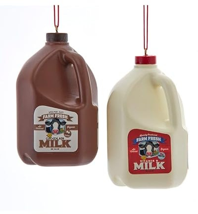 The Bridge Collection Milk Jug Christmas Ornament Set - Chocolate and White Milk Ornaments with Farm Fresh Labels - Unique Food Tree Decor with Rustic Farm Charm