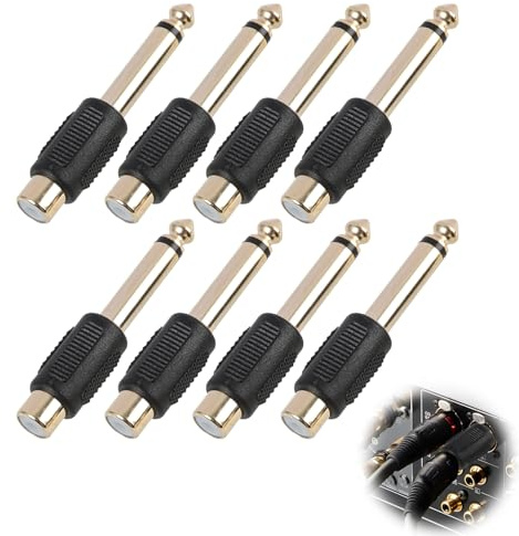 JinRuiCPeng 8 Stück Audio Adapter, 6,35 mm Klinke Stecker auf Cinch Buchse, Vergoldeter Kopfhörer Adapter für Home Theater, Verstärker, Lautsprecher, Instrumente, Kamera und Audio Geräte