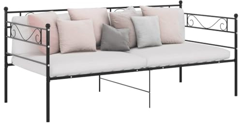 JHQHSM Schlafsofa Bettgestell Schwarz Metall 90x200 cm Tagesbett mit Seitengeländer für Gäste und begrenzten Wohnraum