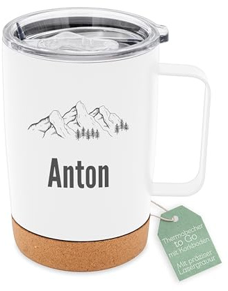 ABENTEUERNAH Thermobecher personalisiert, Kaffeebecher To Go mit Gravur | Wiederverwendbarer Edelstahl Becher für Männer zum Vatertag, 300ml Thermo Tasse klein in Schwarz Weiß Matt, Camper Wandern