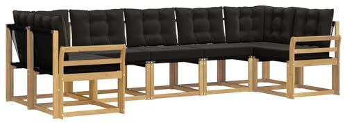 vidaXL Outdoor-Sofagarnitur mit Kissen 7 pcs Weiß und Schwarz, Moderne Gartenlounge, robuster Sofa, eleganter Patio, stylische Möbel für gemütliches Sitzen im Freien
