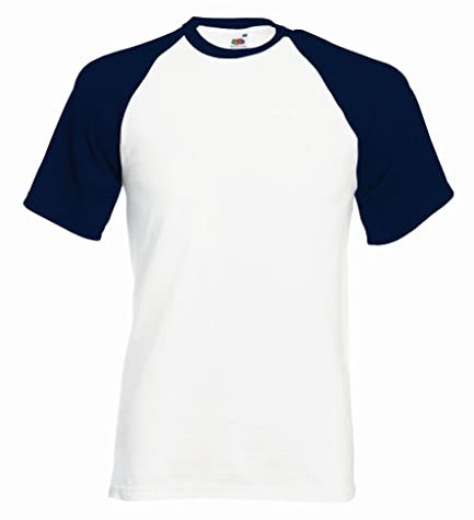 Fruit of the Loom Baseball T-Shirt, vers. Farben S,Weiß / Navy Blau