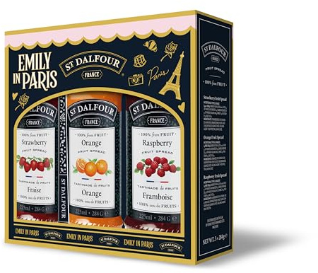 St. Dalfour Emily in Paris Gift Set – 3 Gourmet Fruit Preserves with Collectible Spoon, 852g Total – Premium French Jam Variety Pack, Authentic French Fruit Spread Gift Box - 3x 284g Jars