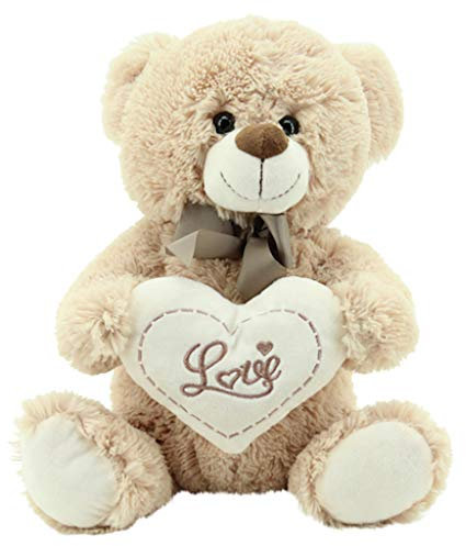Sweety Toys 3877 Teddy Kuschelbär Plüschbär Herzbär LOVE, supersüss mit Herz hochwertige Stickerei LOVE beige-braun