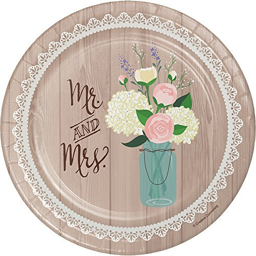 Creative Converting 8 Count Sturdy Style Paper Dessert Plates, 7, Rustic Wedding