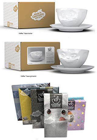 FIFTYEIGHT PRODUCTS Kaffeetassen 2er SET + Servietten, 200 ml, LECKER+GRINSEND
