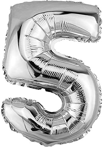 DekoRex Folienballon Silber 40cm Geburtstag Jubiläum Hochzeit Deko (Zahl 5)