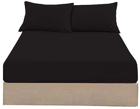 16 Extra Deep 100% Egyptian Cotton Fitted Sheet All UK Sizes Or Pillow Pair Cases 200 Thread Count (Black, King)