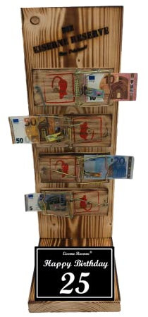 Geschenk 25 Geburtstag Eiserne Reserve Mausefalle Geldgeschenk Geld verschenken 25 Geburtstag Geschenk Idee für Männer & Frauen Geschenke zum 25 Geburtstag Text s/w Happy Birthday 25 Geburtstag