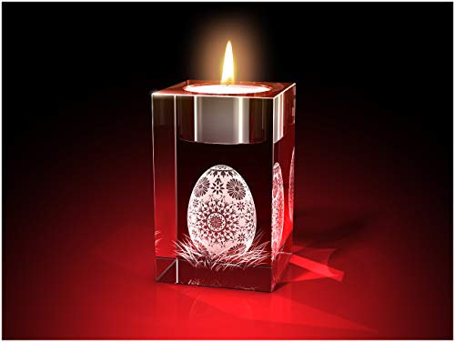 GLASFOTO.COM, Osterei mit sorbischen Mustern Teelicht, 50 x 80 x 50 mm, Kristallglas 3D Innengravur in Premiumqualität