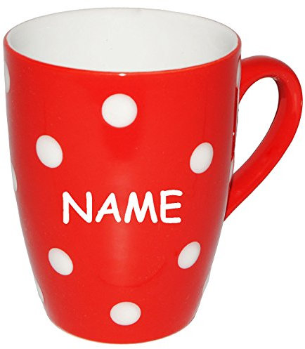 alles-meine.de GmbH 2 Stück Henkeltassen/Kaffeetassen - Punkte - ROT & weiß - incl. Name - groß - 300 ml - Porzellan/Keramik - Teetasse - Trinktasse mit Henkel - Mikrow..