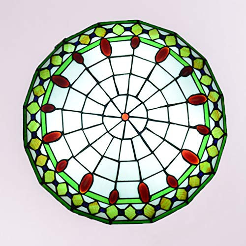ACMHNC Tiffany Stil Deckenleuchte Retro,Tiffany Lampe Mit Runde Bunt Glas Lampenschirm Vintage Deckenlampe Für Wohnzimmer Schlafzimmer Esszimmer Küche Flur Badezimmer Deckenleuchten,E27,Grün,30CM