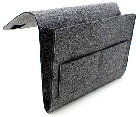 yeemeen Filz Bett Organizer zum Einhängen,Filzbetttasche Betttasche für Buch, Zeitschriften, iPad, Handy, Fernbedienung Grau