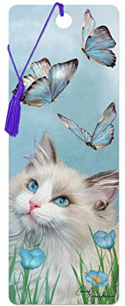 3D LiveLife Lesezeichen - Ragdoll & Schmetterlinge von Deluxebase. Ein Katzen-Lesezeichen mit linsenförmigen 3D-Kunstwerken, lizenziert von der bekannten Künstlerin Carol Cavalaris