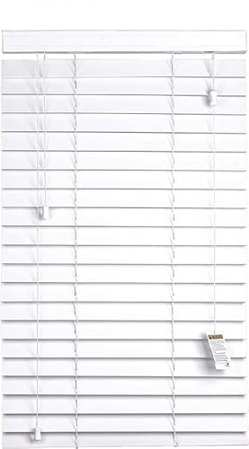 Home In Style 4U Faux Wood Blinds Window Venetian Blinds Easy Fit Child Safe Home Office String Blind Trimmable Wooden Blinds-50mm Slats with Aluminium Headrail (White, 60X150)