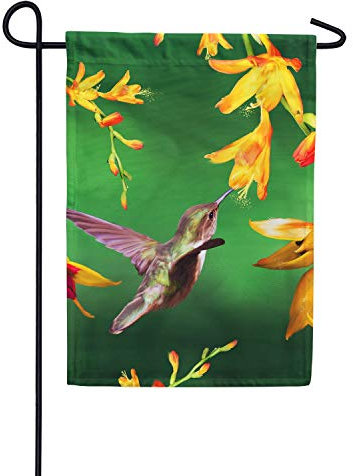 Amerika Forever Garden Flagge, Kolibri- und gelbe Blumen, doppelseitig, 31,8 x 45,7 cm, Hello Spring Summer Birds Floral Seasonal Yard Outdoor Dekorative Flagge
