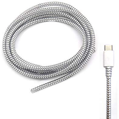 Cable Protector Animal Proof Wire Repair, Cord Protector for Pets Headphone Saver Spiral Cable Wrap Strain Relief, Cord Sleeve for Phone Cable USB Date Cable, 60 inches, 2 pcs, Silver