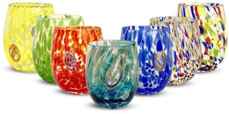 Gocce di Murano 6 Bicchieri Acqua Lavorati Secondo la Tradizione degli Artigiani di Murano, Bicchiere Soffiato e Lavorato a Mano 300 ml - Bicchieri Acqua Vetro Arcobaleno Pioggia