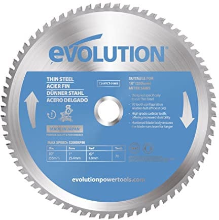 Evolution Hoja de sierra de 255 mm (T255TCT-70MS) de Evolution para cortar acero fino: la hoja de sierra de metal con punta de carburo no genera calor, rebabas ni chispas