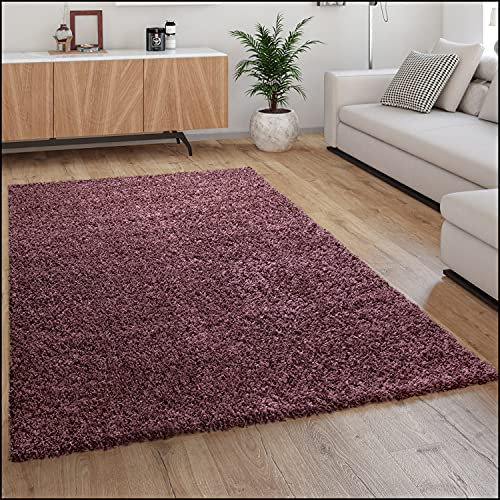 Paco Home Hochflor Teppich Wohnzimmer Shaggy Langflor Modern Einfarbig Ohne Muster, Grösse:140x200 cm, Farbe:Lila