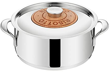 Lagostina Emozione Risottiera + Coperchio con Inserto in Ciliegio Ø 24 cm, Pentola Induzione e Gas in Acciaio Inox 18/10 e Legno, con Fondo Lagotherm Triplo Strato e Ampi Manici Saldati
