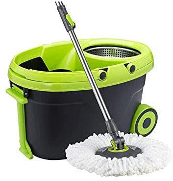BKWJ Spin mop e Secchio, mop e Secchio con Set di stribro, mop rotanti per la Pulizia del Pavimento con cestello da Scarico in Acciaio Inox 2 Ruote (Color : A)