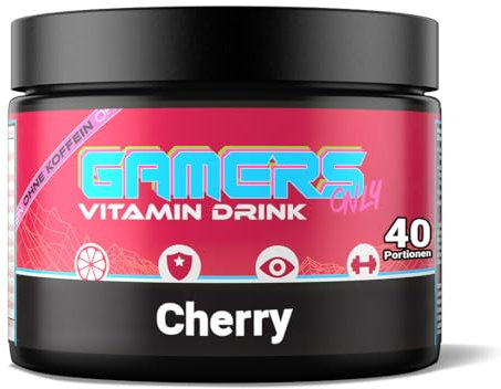 Gamers Only Vitamin Pulver Deep Red Chaos Cherry [Zero Zucker] 40 Portionen | Multivitamin Pulver | 12 Vitamine & Aminosäuren | Vitamin B6, B12 & C, D,E pro Portion
