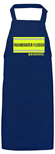 Feuerwehrstore FIREFUN Feuerwehr-Grillschürze Profi navy-blau ''Fachberater Fleisch'' Silberstreifen & Untertitel Geschenk Koch-Schürze personalisiert Feuerwehrmann Feuerwehrfrau, Einheitsgröße