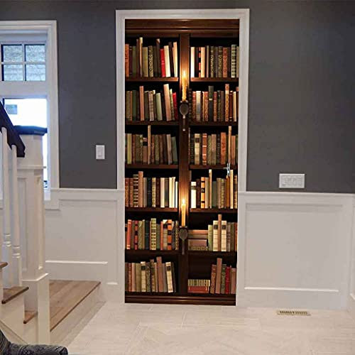 JFEDMN Türtapeten Vintage Bücherregal Selbstklebend 3d Türtapete Türposter Tapete Abnehmbar Wasserdicht Art Wandbild Tür Aufkleber Für Wohnzimmer Schlafzimmer Kinderzimmer 82x200cm