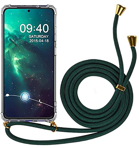 CoolGadget Handykette für Samsung Galaxy A70 Hülle mit Band Kordel Schnur in Grün [Kantenschutz] Halterung in Gold - für Samsung A70s