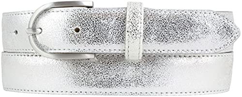 BELTINGER Damen-Gürtel in Metall-Optik 3 cm | Leder-Gürtel Metallic-Look für Damen 30mm | Metall-Ledergürtel mit runder Gürtelschließe | Silber 85cm
