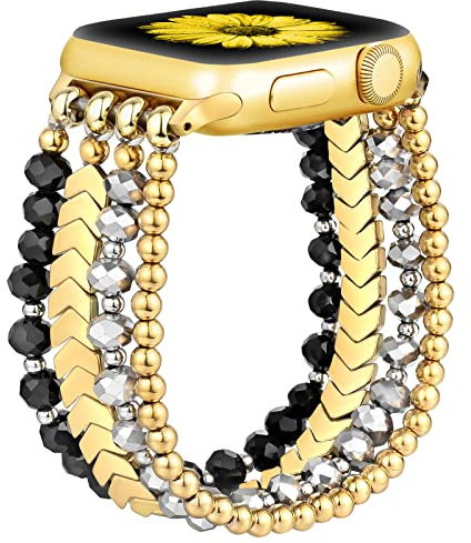 fastgo Bracelet à perles compatible avec Apple Watch 38 mm/40 mm/41 mm Series 7 pour femme, bracelet élastique tendance 42 mm/44 mm/45 mm pour iWatch SE et Series 7 6 5 4 3 2 1,