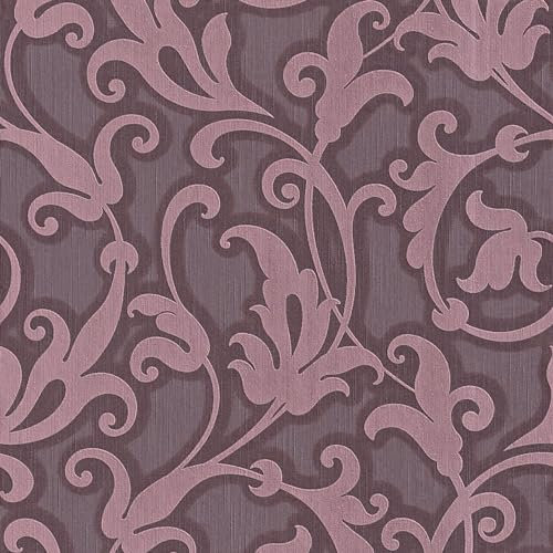 Textiloptik Tapete Profhome 954905-GU Textiltapete strukturiert im Barock-Stil matt violett perl-brombeer 5,33 m2