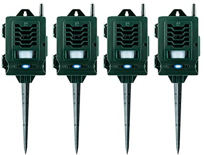 Pestbye® Ultrasonic Smart Link Cat Repellent System - Solar Powered Motion Activated & Waterproof - The Ultimate in Cat Repellers with Ground Stake - Set of 4
