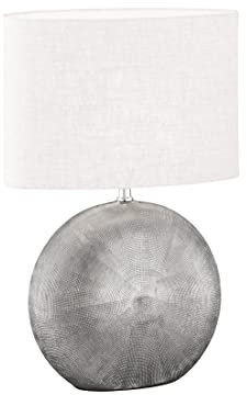 Fischer & Honsel|Tischleuchte, Tobse|silberfarben antik|Stoffschirm-leinen weiss|L: 34,00 cm, B: 17,00 cm, H: 53,00 cm|mit Schnurschalter|1x E27 max. 40,0 Watt|50607
