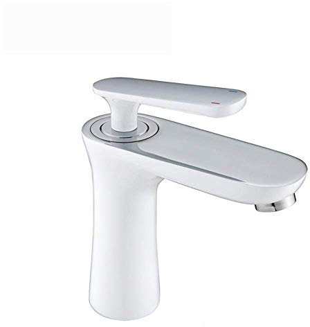 TAOZUYING Faucet Stainless Brass Chrome Bathroom Faucets Taps Faucet Hot and Cold Water Basin Faucet Paint Single Handle Single Hole Faucet White marriage