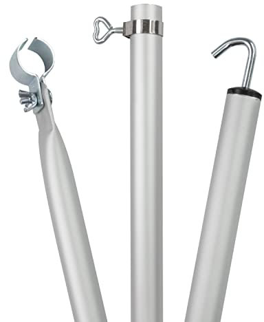 4 STÜCK - Aluminium Zeltstange - mit Klemme und Haken - teleskopierbar 210-290 cm -28/25 mm- 3 Teile - leicht stabil Ersatz Gestänge Zelt Vorzelt - Camping Teleskopstange Dachhakenstange Dachstange