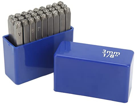 27 Pcs Metal Letter Stamps, 27 Alphabets Metal Punch Stamps Iron Stamps Punch Press Tool with Storage Box Letter Metal Marking Tool for Jewelry Craft Stamping (3mm Letters)
