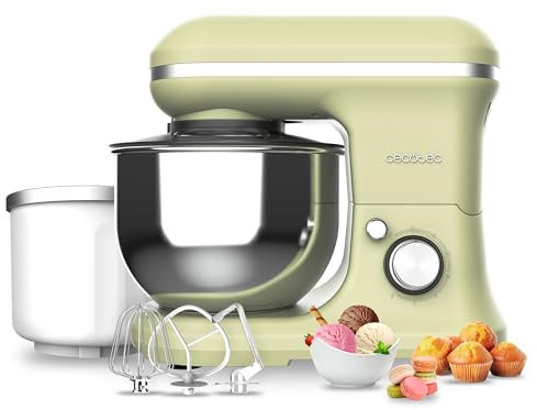 Cecotec Batteur Mélangeur Cecomixer Merengue 5L 1200 Ice-Cream Vert. 1200 W, Bol en Acier Inoxydable de 5 L et Accessoires pour Battre et Pétrir, Comprend une Fonction pour Faire de la Glace